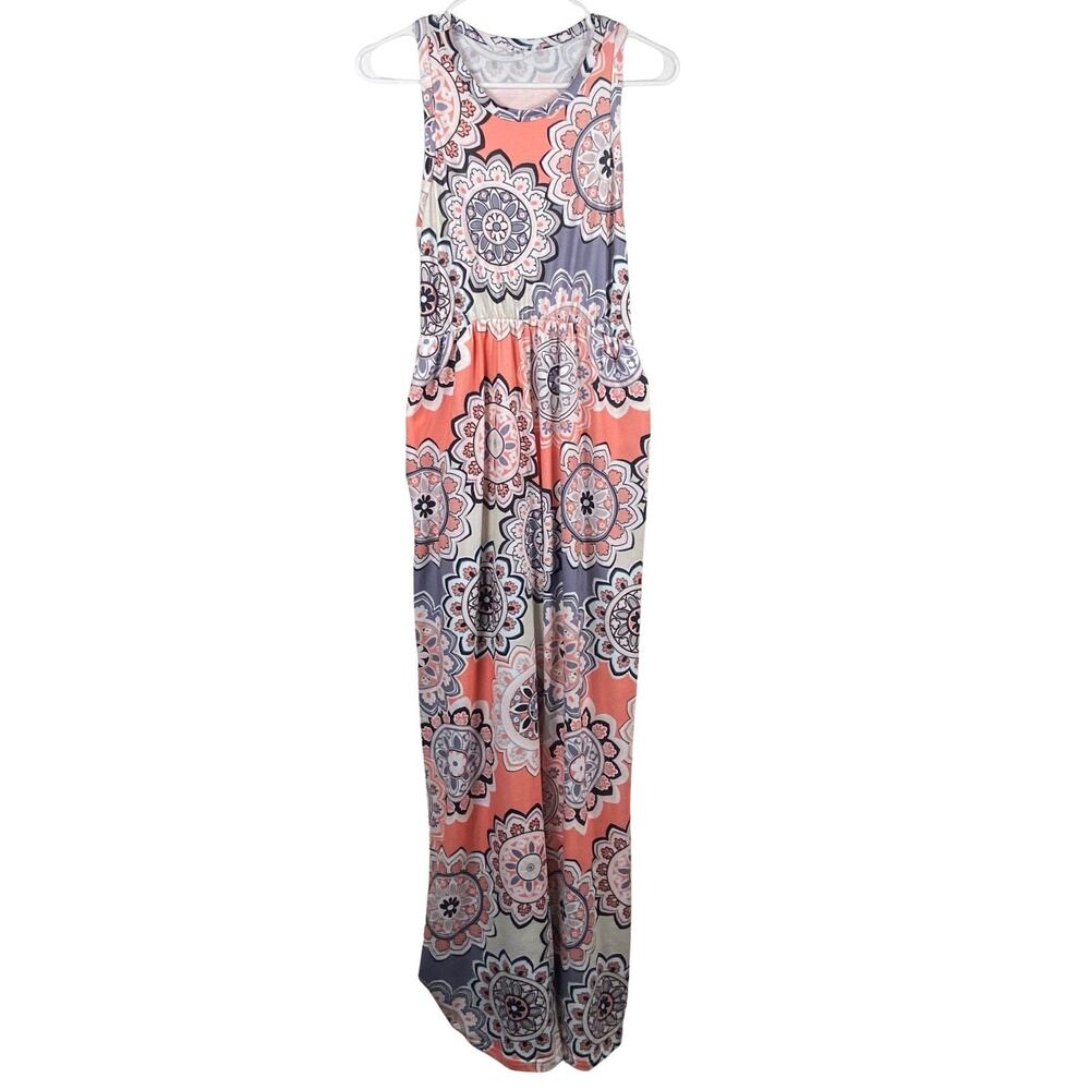 Sleeveless Maxi Dress Women's Size Medium Paisley Print Pockets Pink White